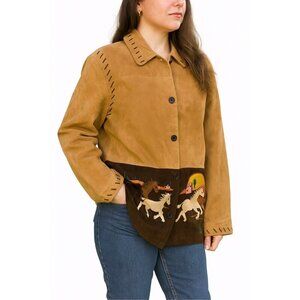 Vintage Quacker Factory Genuine Suede Western Jacket Horses & Southwest